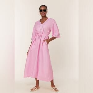 NWT Fanm Mon x Andie Kepez Kaftan Dress Aster Pink 100% Linen Size Medium